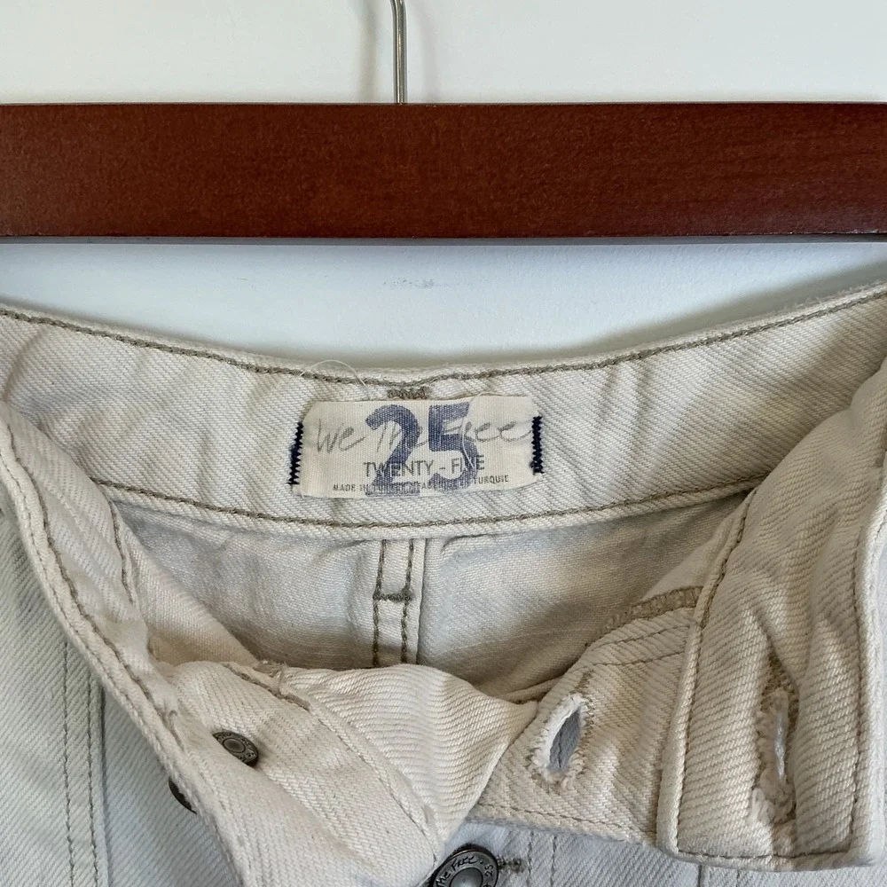 Free People We The Free Cinch Back Denim Shorts Button Fly 25 Utility Raw Hem